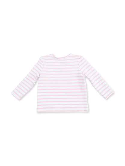 Long-sleeve shirt in pink and white stripes, displayed from the back on a white background.