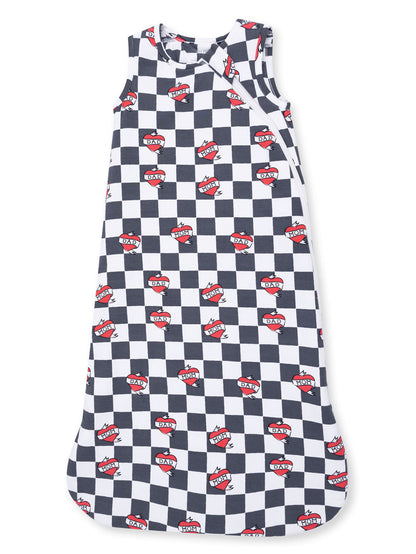 Sleep Bag, Heart Tattoo Check Black
