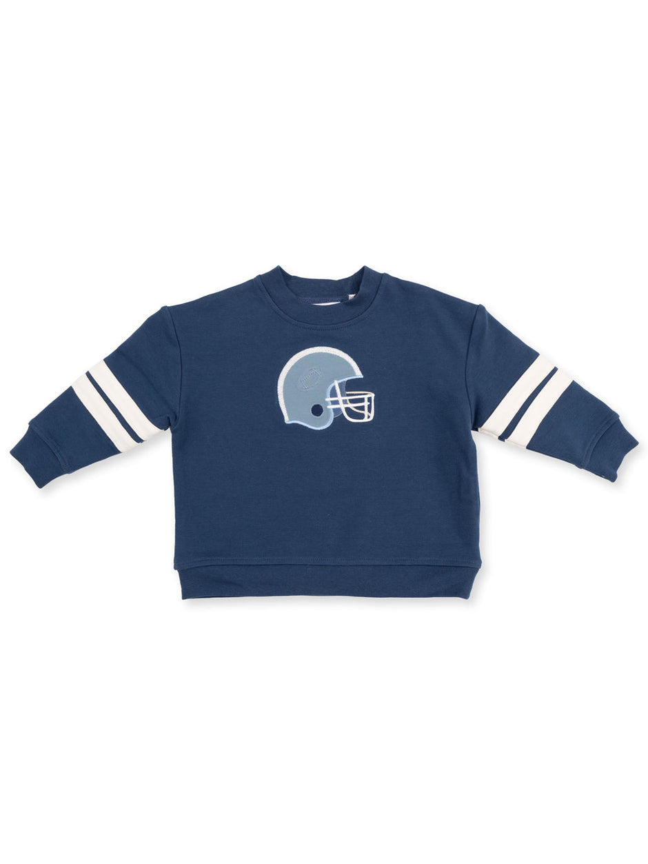 Drop Sleeve Varsity Stripe Sweatshirt, Football Helmets Blue