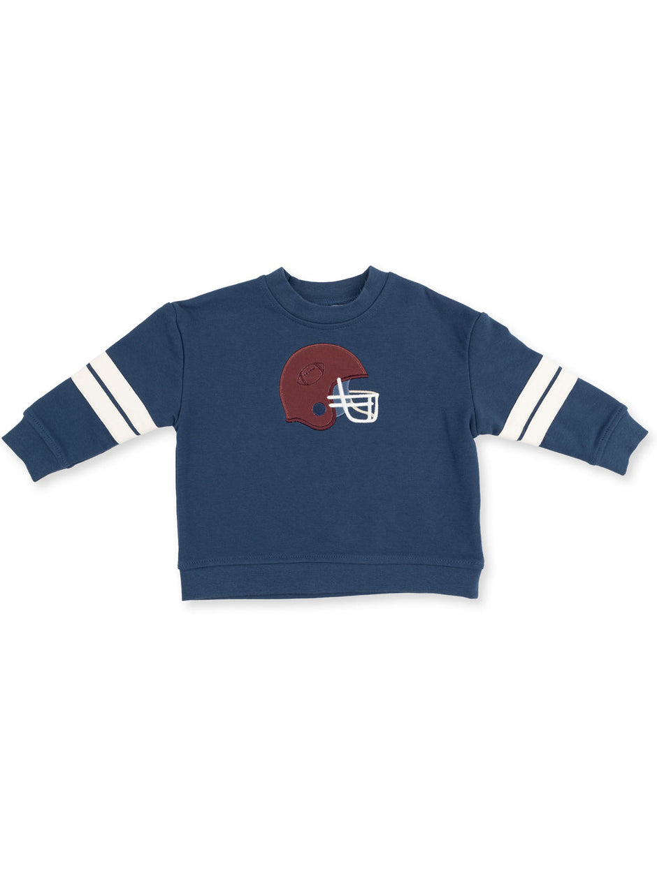 Drop Sleeve Varsity Stripe Sweatshirt, Football Helmets Maroon