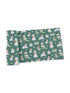 Green fabric featuring various cartoon dogs in festive attire and holiday themes.