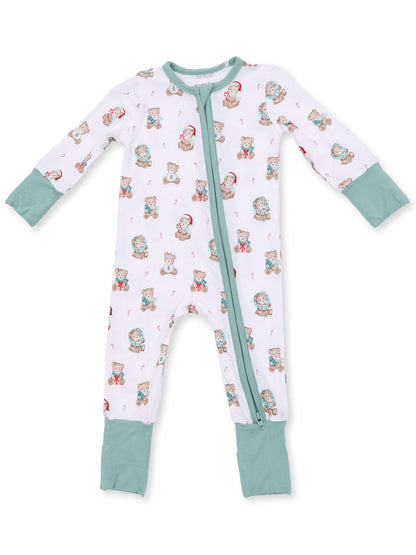 2-Way Zip Romper, Christmas Teddy Bears Uni