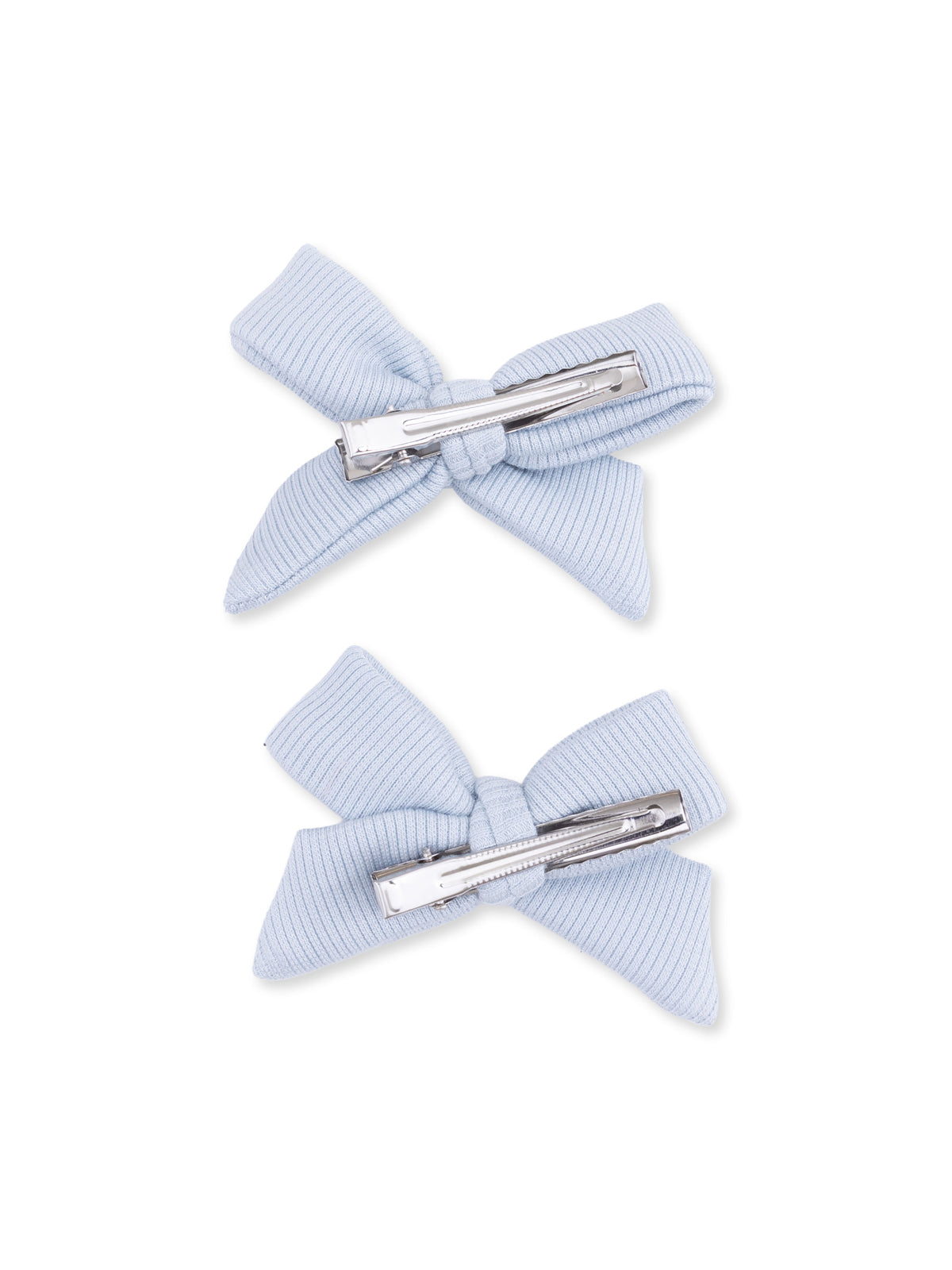 2-Pack Hair Bows w/Clips, Sheer Blue Ribbed
