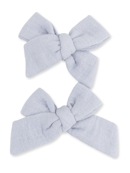 2-Pack Hair Bows w/Clips, Zen Blue Muslin