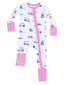 2-Way Zip Romper, Vintage Golf Carts Pink