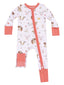 2-Way Zip Romper, Vintage Animal Faces Pink