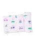 Light pink blanket featuring playful golf cart patterns and green accents.