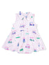 Light pink dress with collar, featuring a playful golf cart pattern. Ideal for young girls' casual wear.