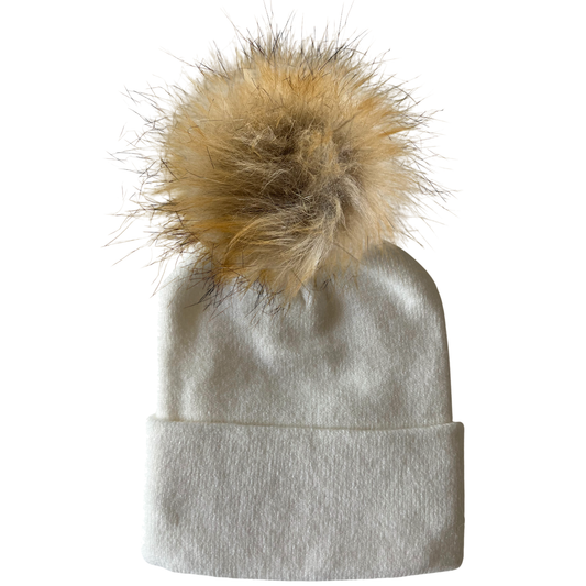 Baby's First Hat, Warm White Fur Pom