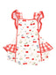 Ric-Rac Ruffle Sunsuit, Watercolor Cherries + Gingham