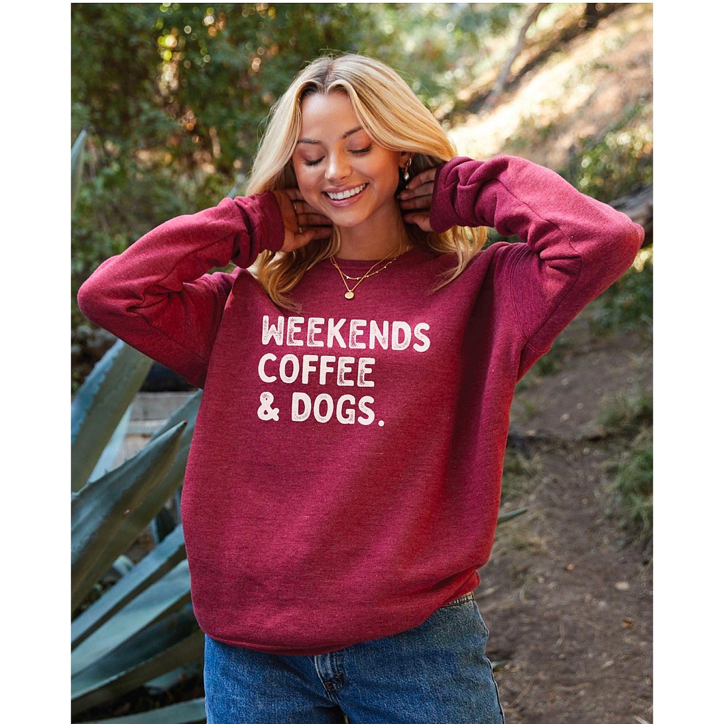 Weekends, Coffee & Dogs Women's Graphic Sweatshirt, Maroon