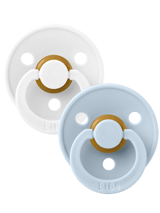 Colour Round Natural Rubber Latex Pacifier 2 Pack, White/Baby Blue