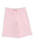 Light pink children's shorts with an elastic waistband and drawstring detail.