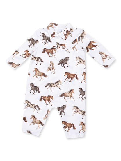 Long Sleeve Cowboy Romper, Wild Horses