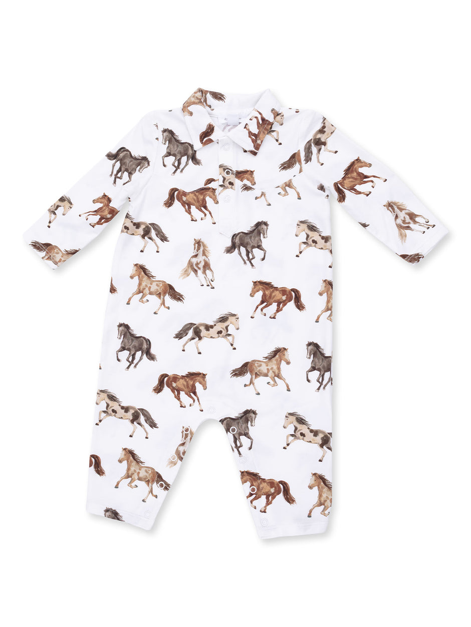 Long Sleeve Cowboy Romper, Wild Horses