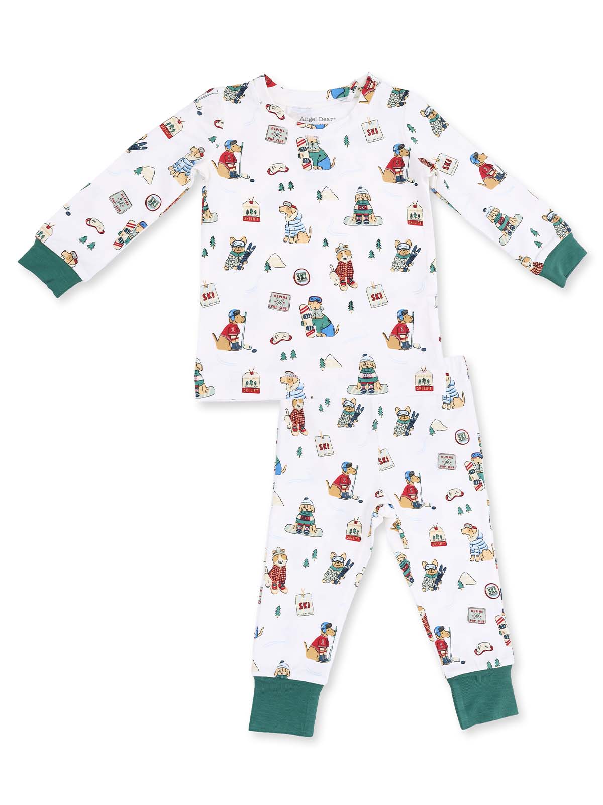 Long Sleeve Loungewear Set, Winter Sports Dogs Green