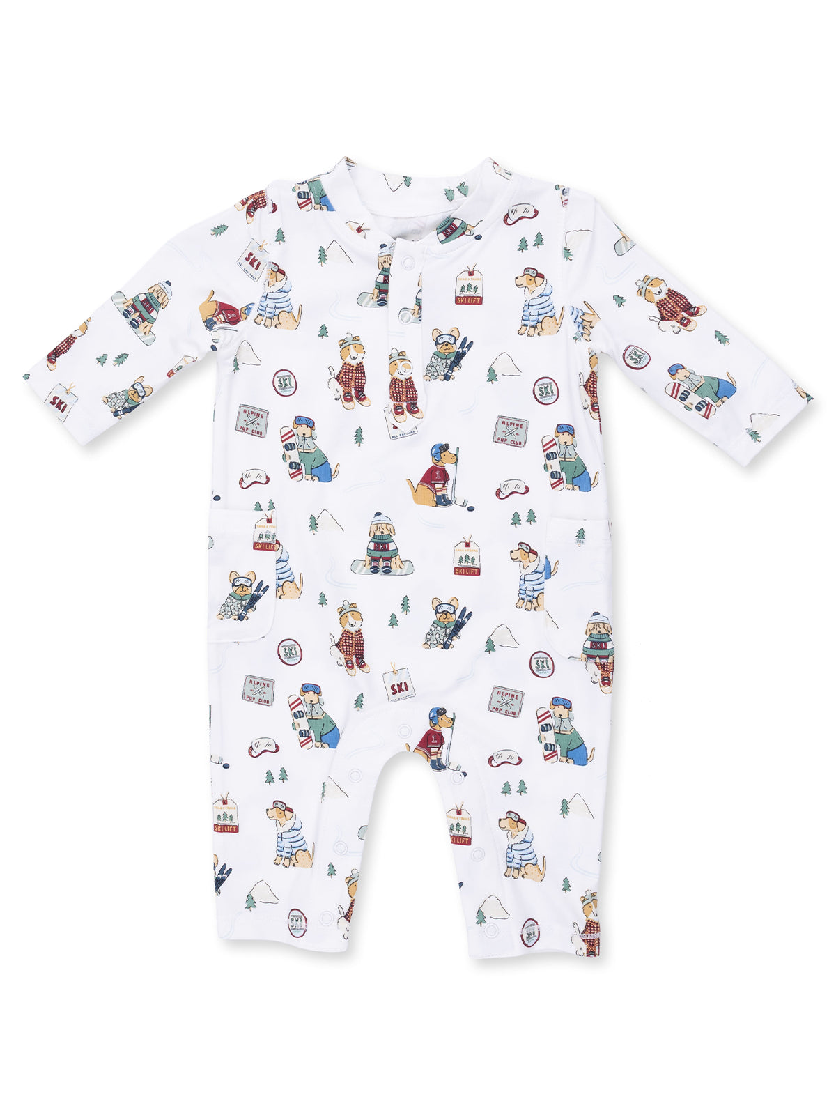 Uni Romper, Winter Sports Dogs Green
