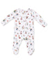 2-Way Zip Ruffle Footie, Winter Sports Dogs Pink