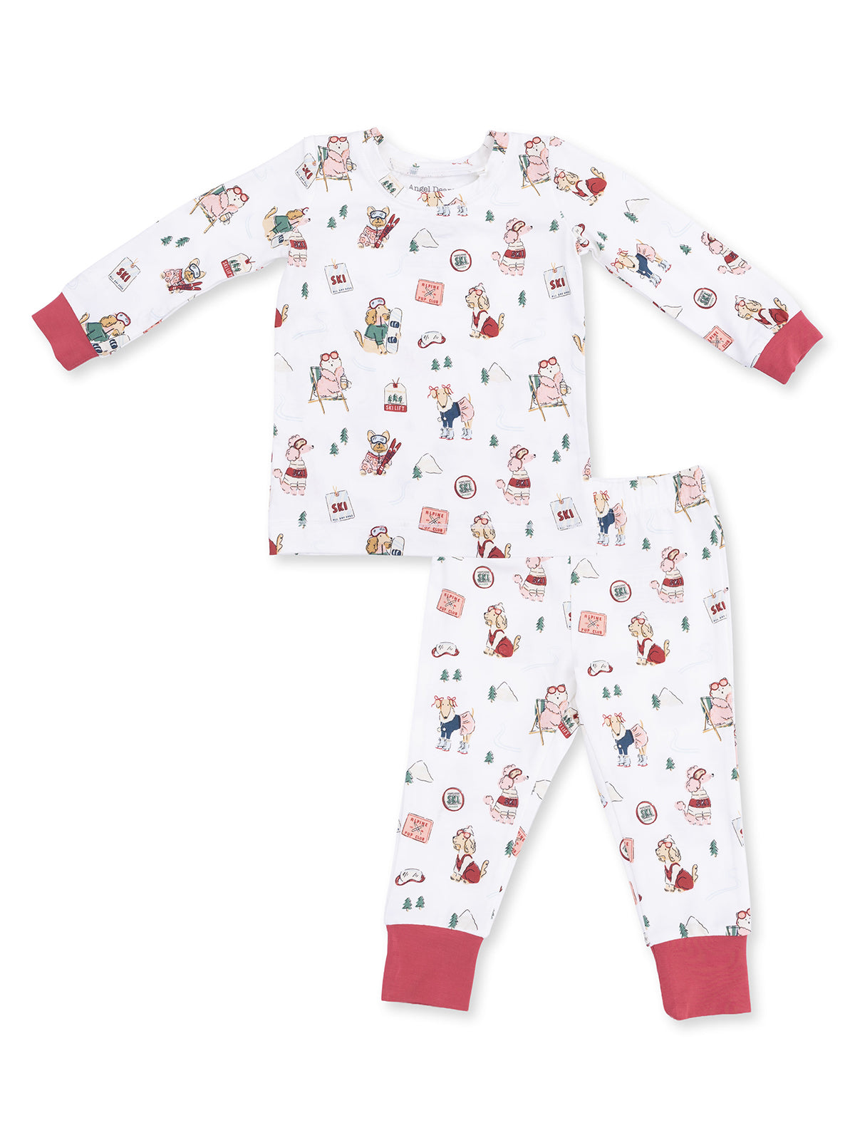 Long Sleeve Loungewear Set, Winter Sports Dogs Pink