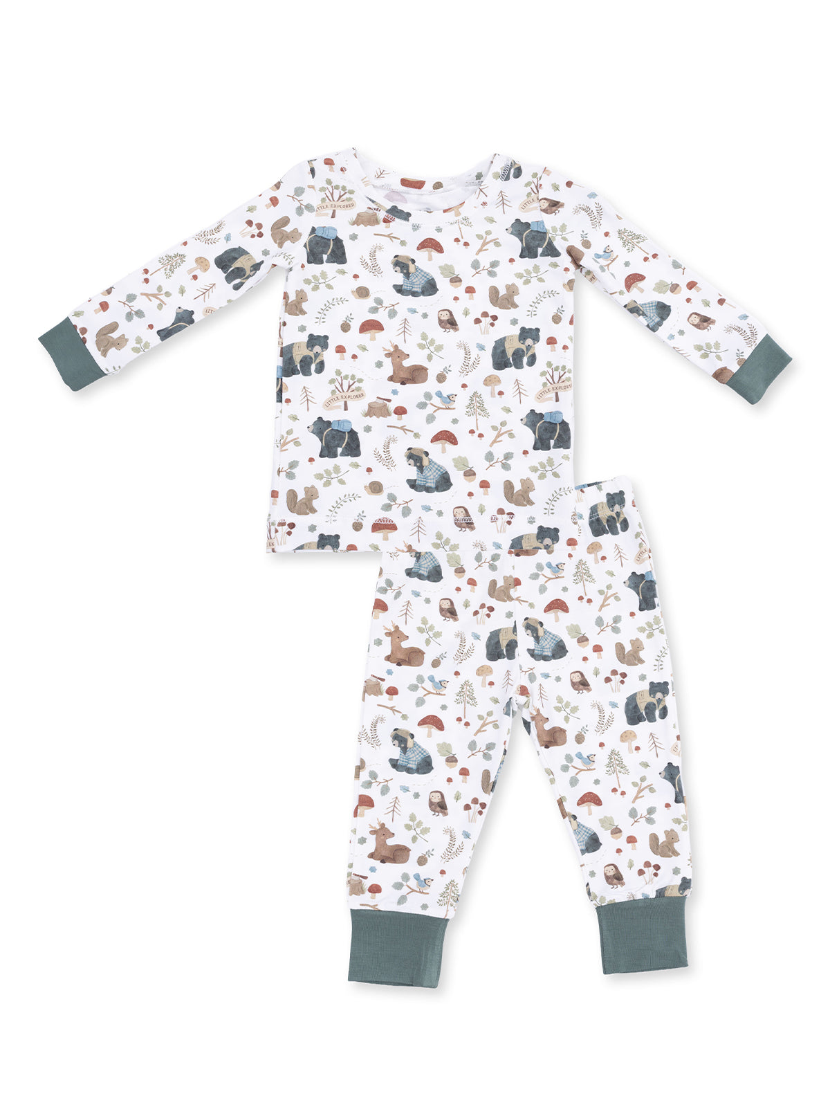 Long Sleeve Loungewear Set, Southern Woodland Animals Green