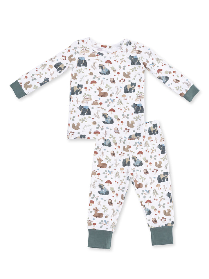 Children's pajama set featuring playful animal and nature designs in soft, breathable fabric. Ideal for cozy sleep.