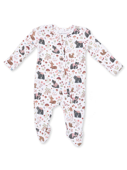 2-Way Zip Ruffle Footie, Southern Woodland Animals Pink