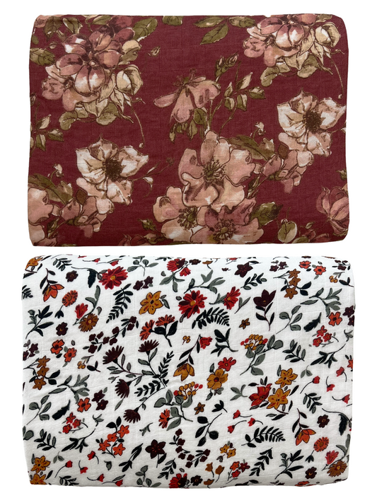 2-Pack Muslin Swaddles, Woodrose/Autumn Ditsy