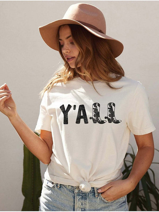 Y'ALL Women's Graphic Tee, Vintage White