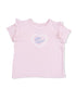Light pink ruffle-sleeve t-shirt featuring a heart design with the text "Yee Haw" in blue.