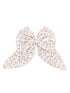 White floral hair bow with yellow and lavender flowers, tied in a large bow shape.