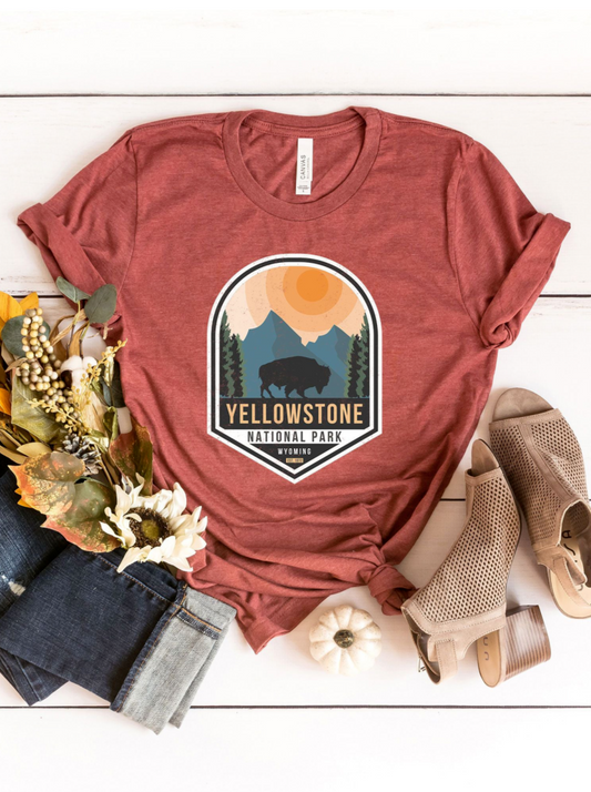Yellowstone National Park Badge Adult Graphic Tee, Rust