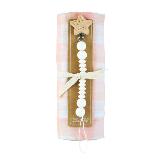Swaddle & Pacifier Clip Gift Set, Pink Gingham