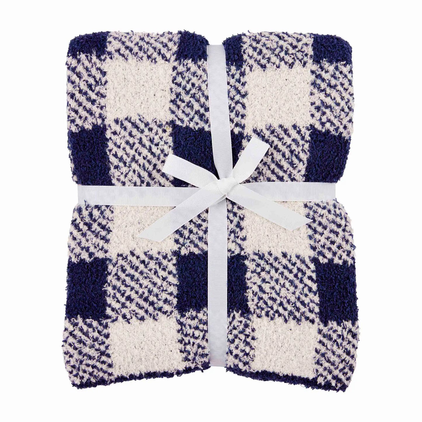 Chenille Blanket, Navy Check