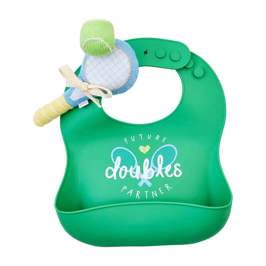Silicone Bib & Rattle Set, Tennis