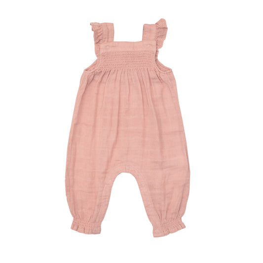 Smocked Coverall, Dusty Rose