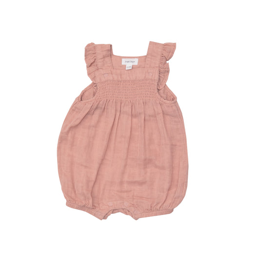 Smocked Overall Shortie, Dusty Rose