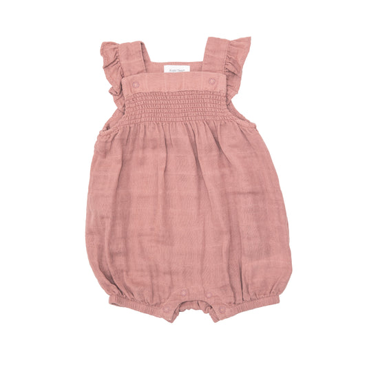 Smocked Overall Shortie, Rose Tan