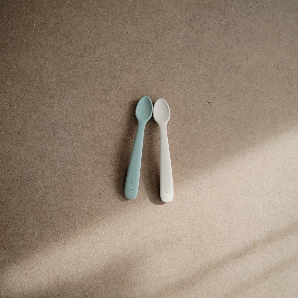 2-Pack Silicone Feeding Spoons, Cambridge Blue/Shifting Sand