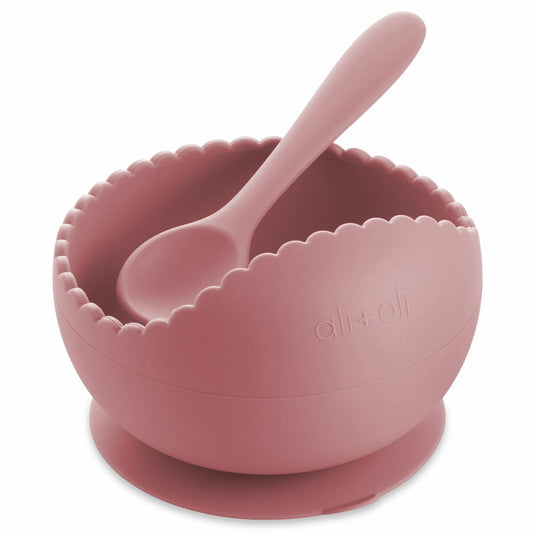 SpearmintLOVE’s baby Wavy Suction Bowl & Spoon Set, Dusty Rose