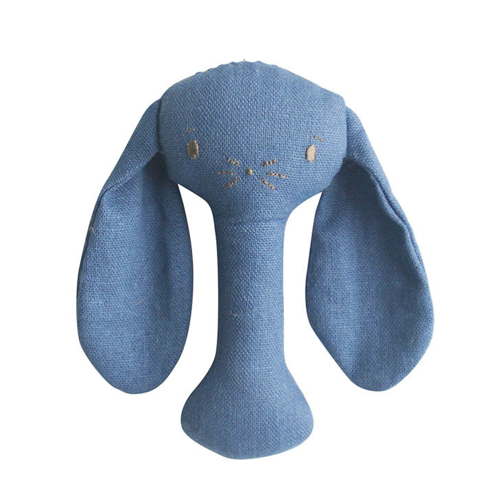 SpearmintLOVE’s baby Bobby Bunny Stick Rattle, Chambray Linen