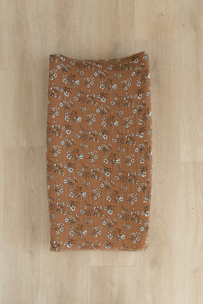 Muslin Changing Pad Cover, Vintage Ochre Floral