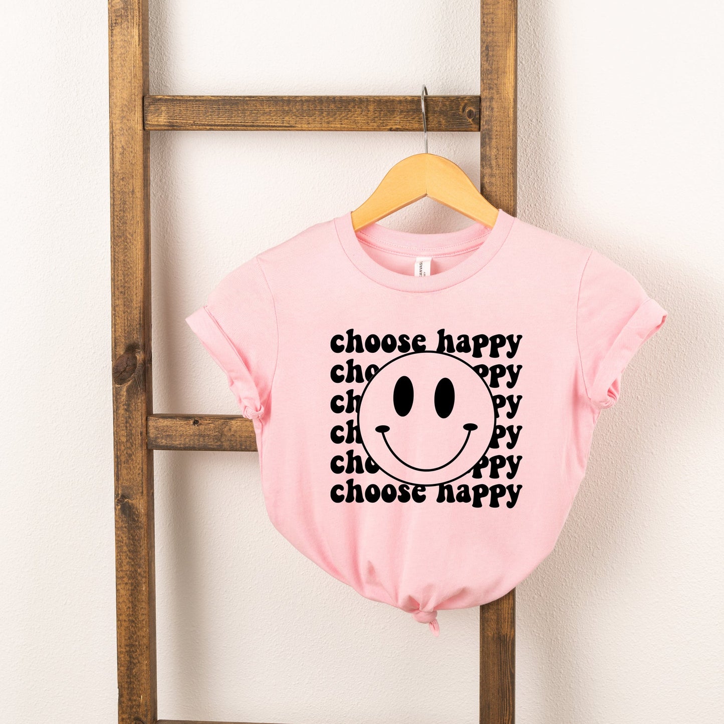 Choose Happy, Happy Face Short Sleeve Tee, Pink