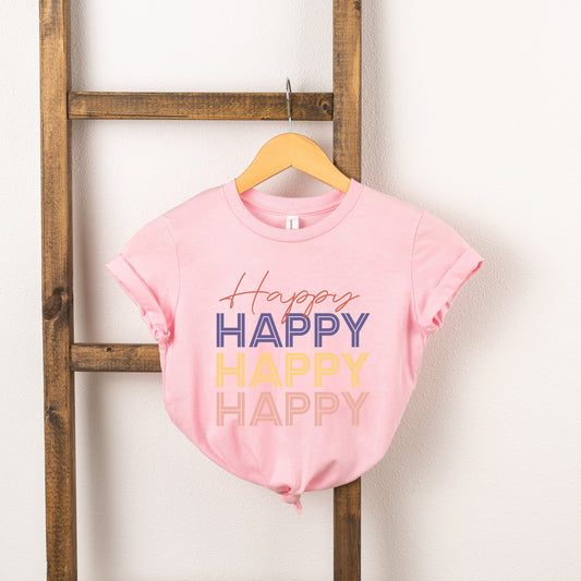 Happy Stacked Short Sleeve Tee, Pink