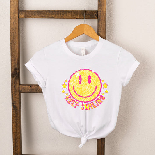 Keep Smiling Happy Face Short Sleeve Tee, White