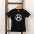 Black t-shirt with white graphic saying "Born to Play, Forced to Go to School" and a gaming controller design.