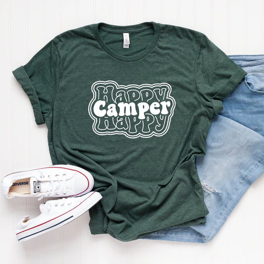 Happy Camper Stacked Adult Graphic Tee, Forest
