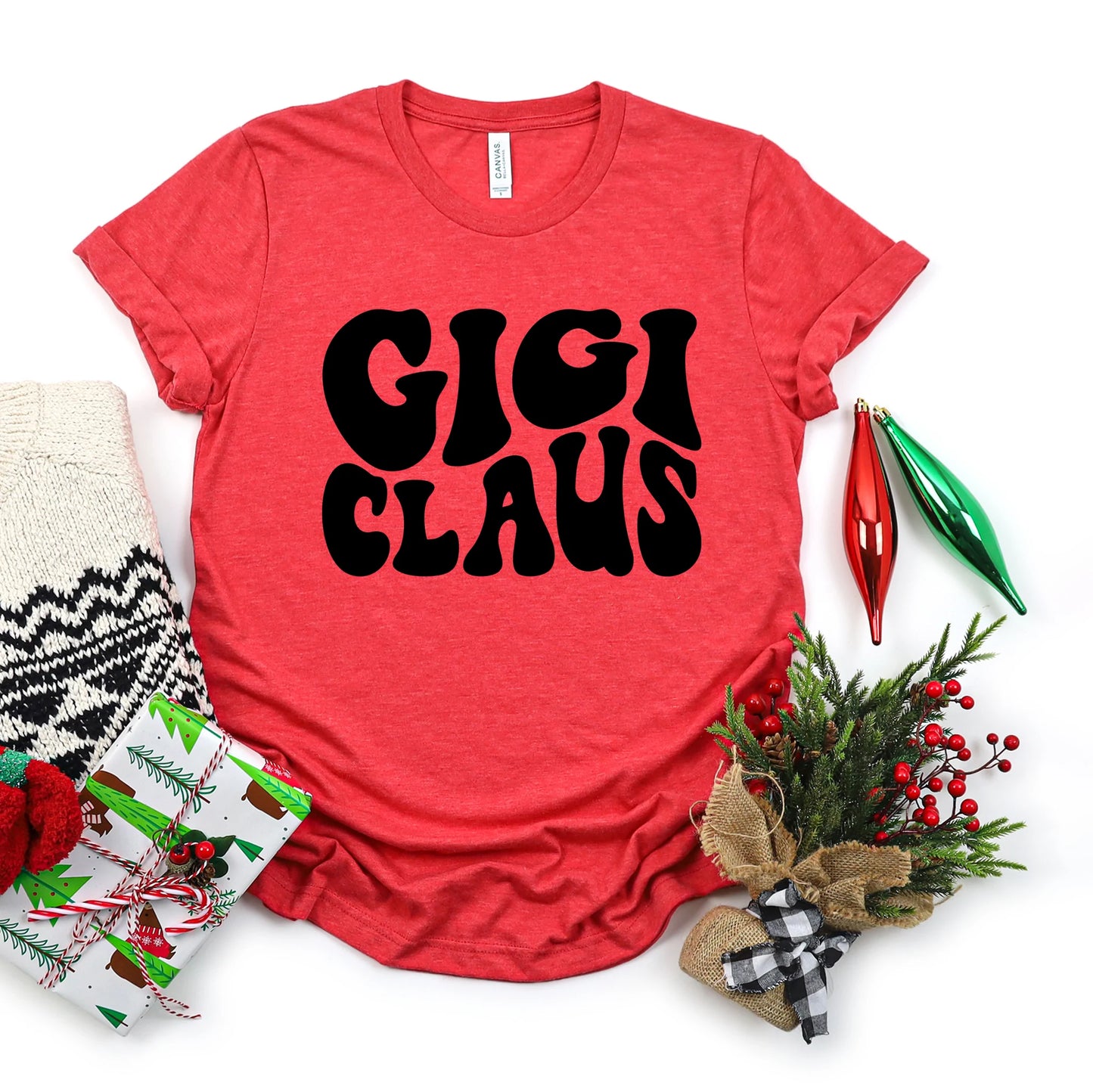 Gigi Claus Adult Graphic Tee, Heather Red
