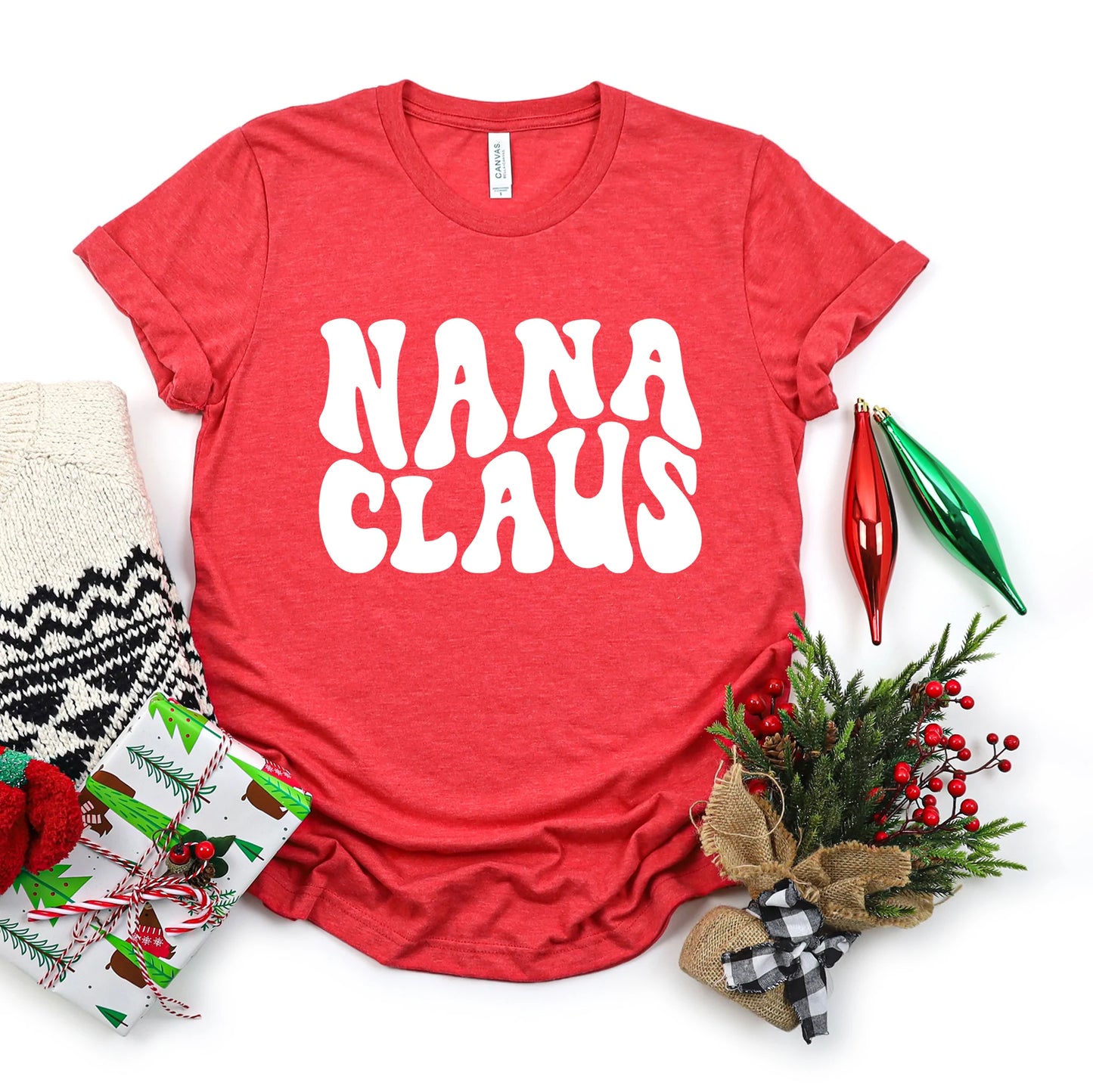 Nana Claus Women's Graphic Tee, Heather Red