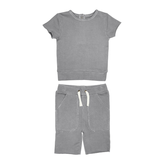 French Terry Shorts & Tee Set, Mist