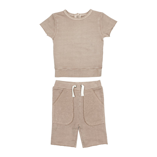 French Terry Shorts & Tee Set, Oatmeal